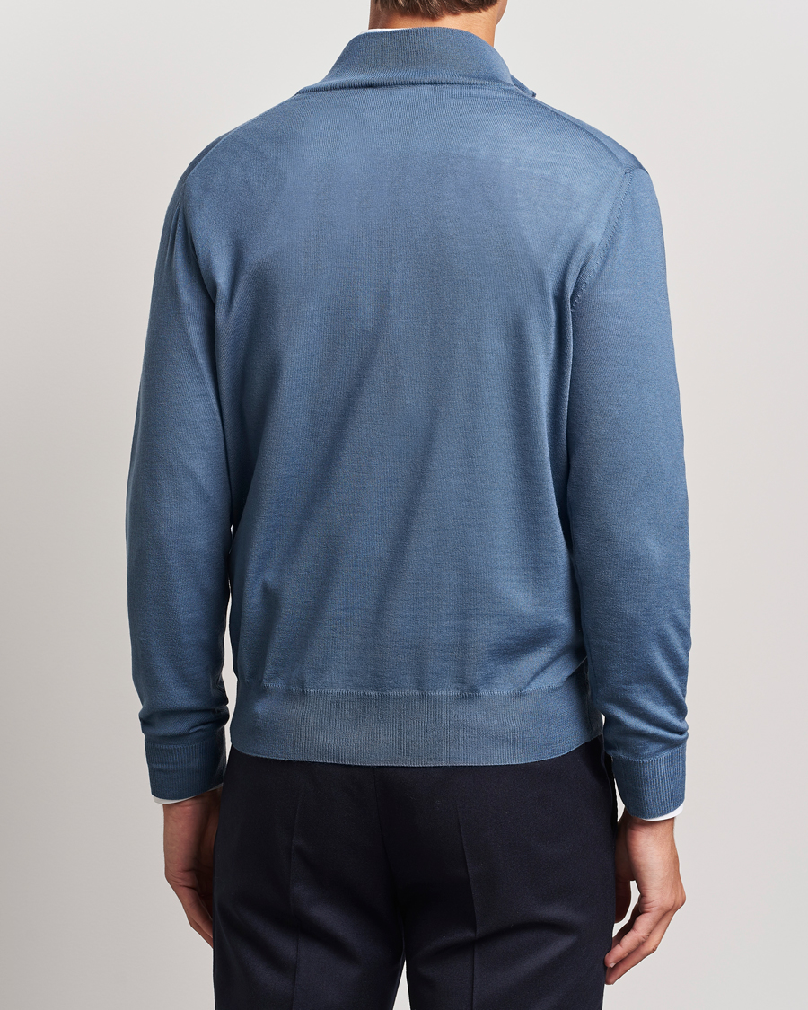 Hombres | Jerséis y prendas de punto | Canali | Merino Wool Half Zip Light Blue