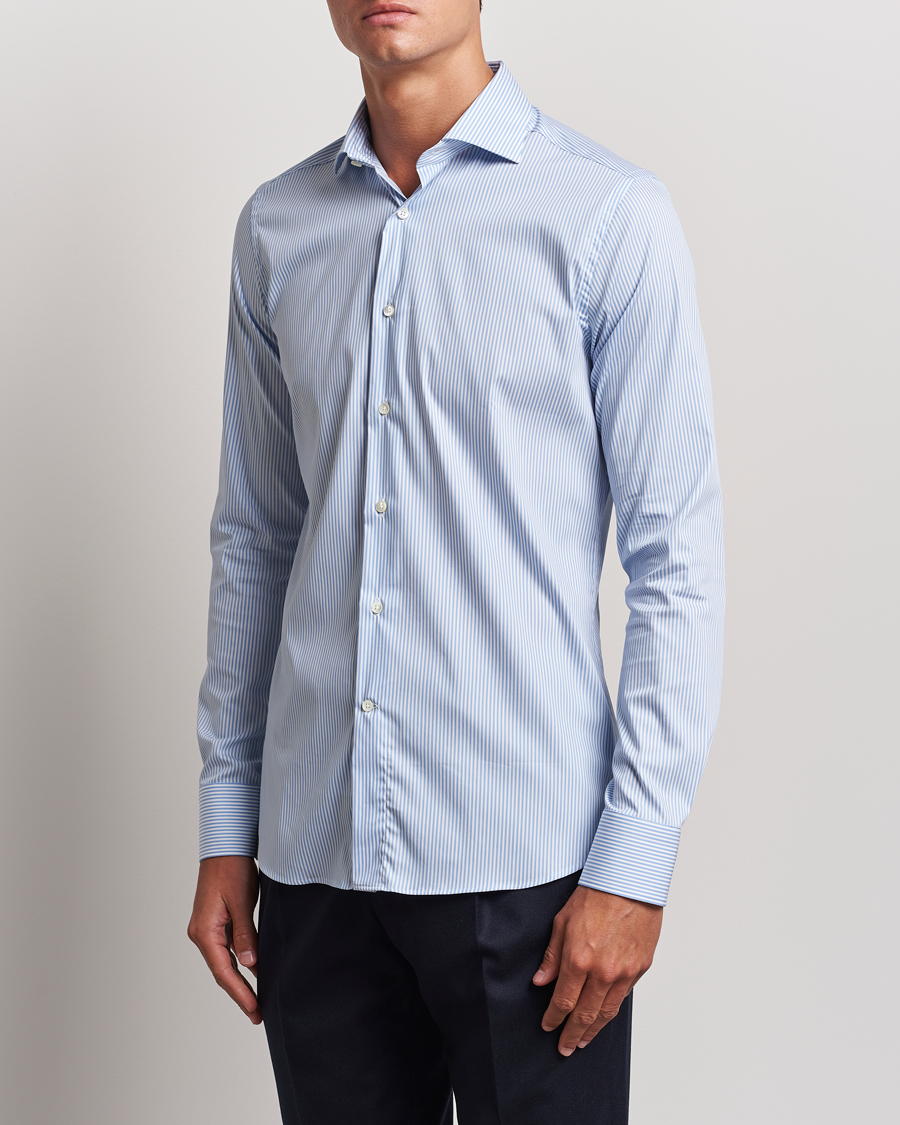 Hombres | Camisas | Canali | Slim Fit Cotton/Stretch Shirt Light Blue Stripe