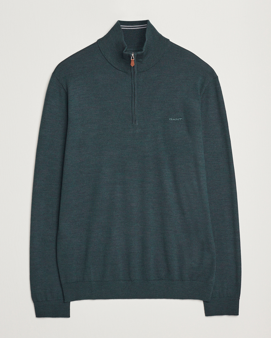 Hombres | Jerséis y prendas de punto | GANT | Extrafine Merino Wool Half Zip Tartan Green