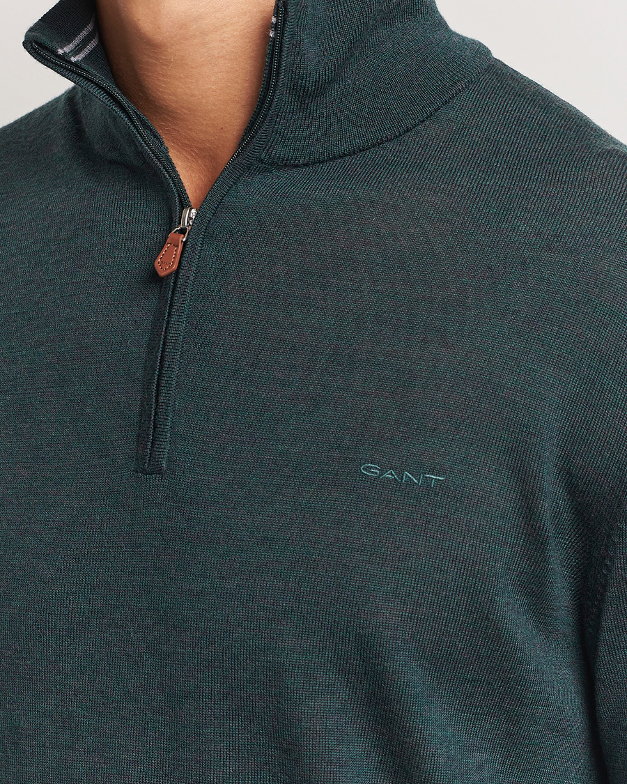 Hombres | Jerséis y prendas de punto | GANT | Extrafine Merino Wool Half Zip Tartan Green