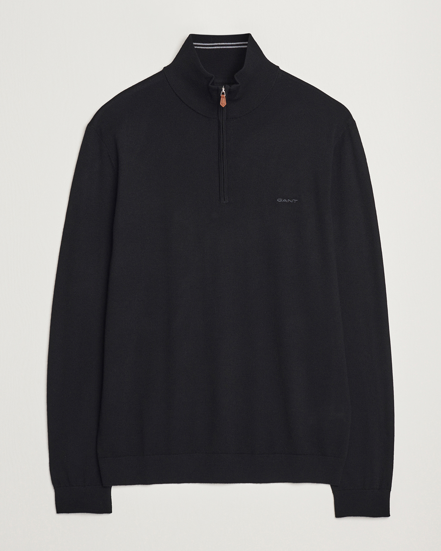 Hombres | Jerséis y prendas de punto | GANT | Extrafine Merino Wool Half Zip Black