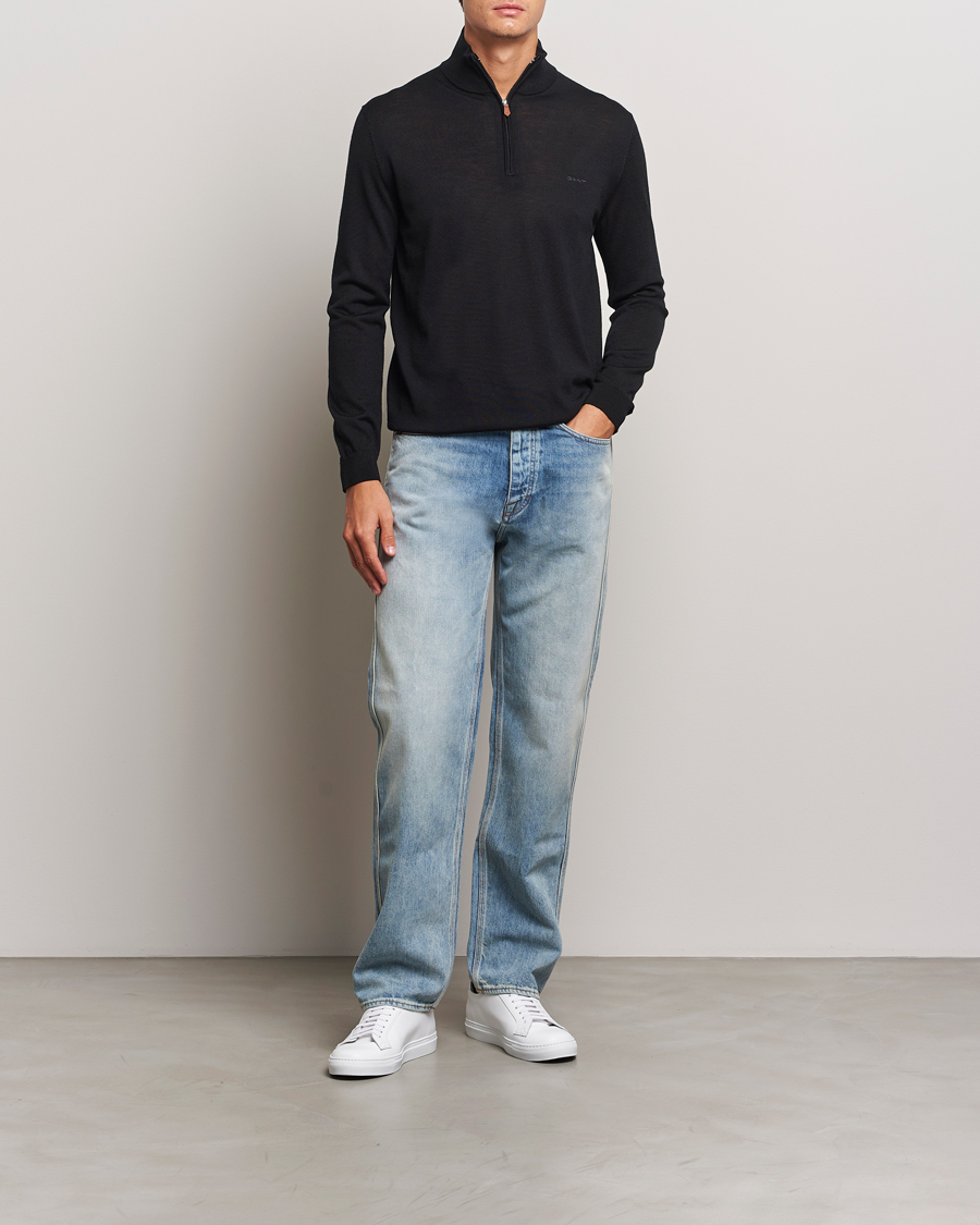 Hombres | Jerséis y prendas de punto | GANT | Extrafine Merino Wool Half Zip Black