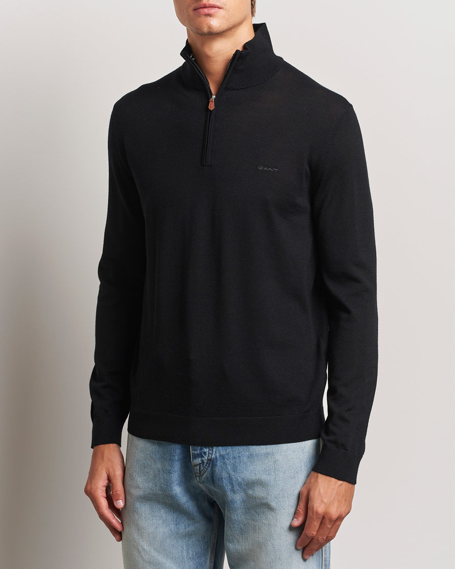 Hombres | Jerséis y prendas de punto | GANT | Extrafine Merino Wool Half Zip Black