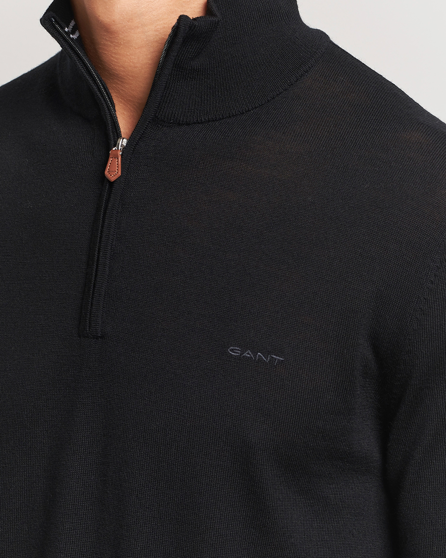 Hombres | Jerséis y prendas de punto | GANT | Extrafine Merino Wool Half Zip Black