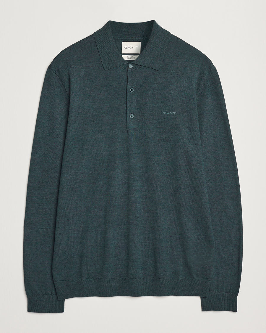 Hombres | Jerséis y prendas de punto | GANT | Extrafine Merino Wool Polo Tartan Green
