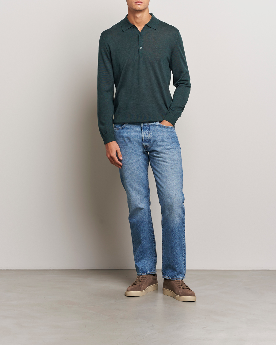 Hombres | Jerséis y prendas de punto | GANT | Extrafine Merino Wool Polo Tartan Green