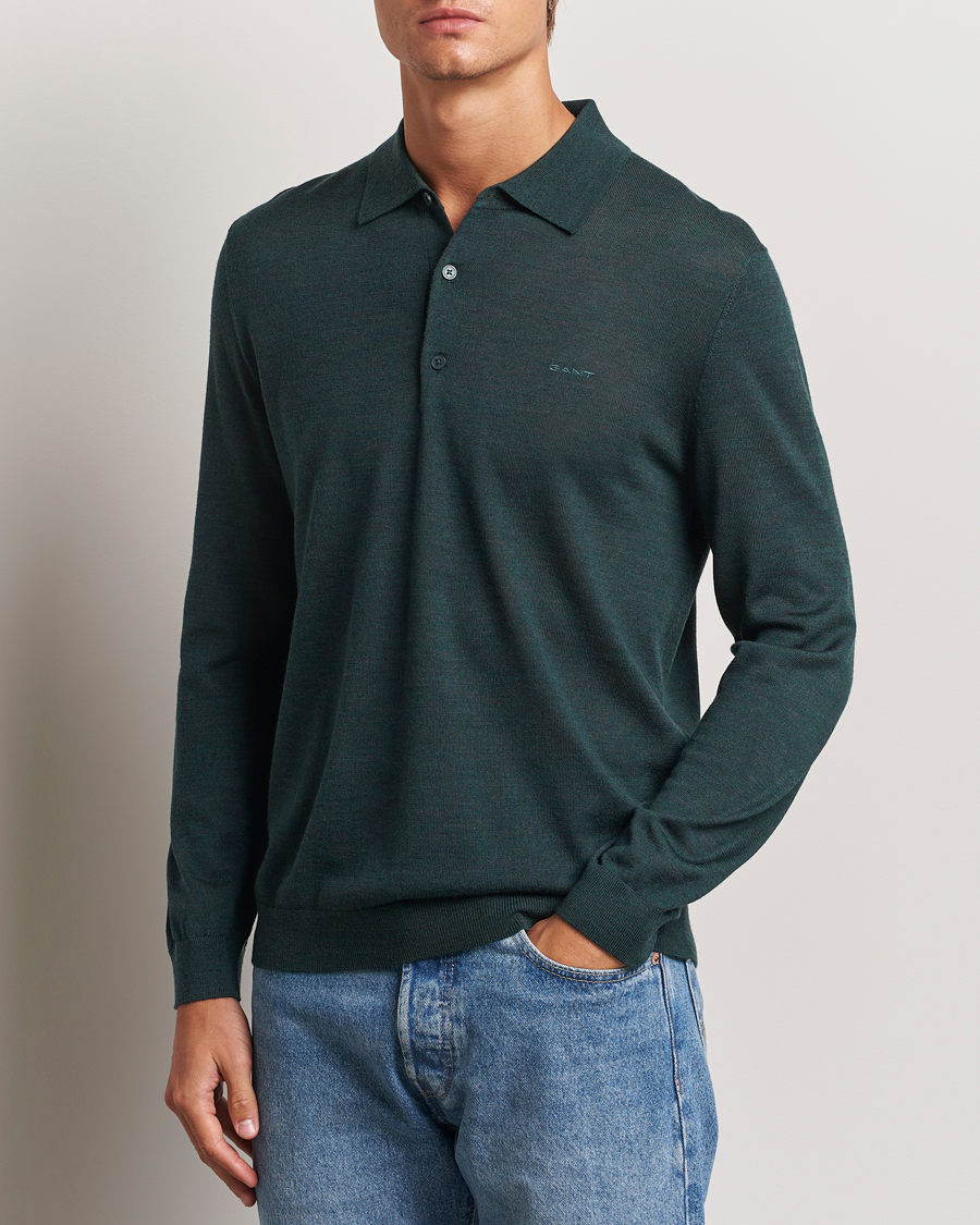 Hombres | Jerséis y prendas de punto | GANT | Extrafine Merino Wool Polo Tartan Green