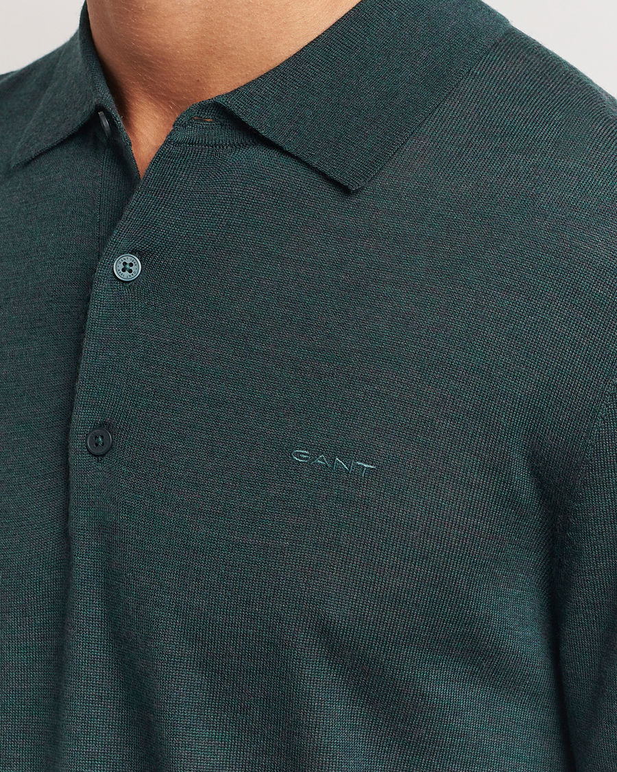 Hombres | Jerséis y prendas de punto | GANT | Extrafine Merino Wool Polo Tartan Green
