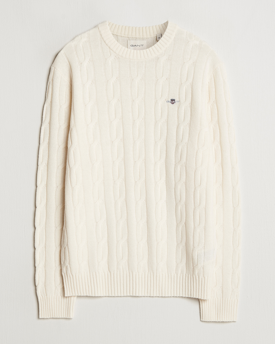Hombres | Jerséis y prendas de punto | GANT | Lambswool Cable C-Neck Cream