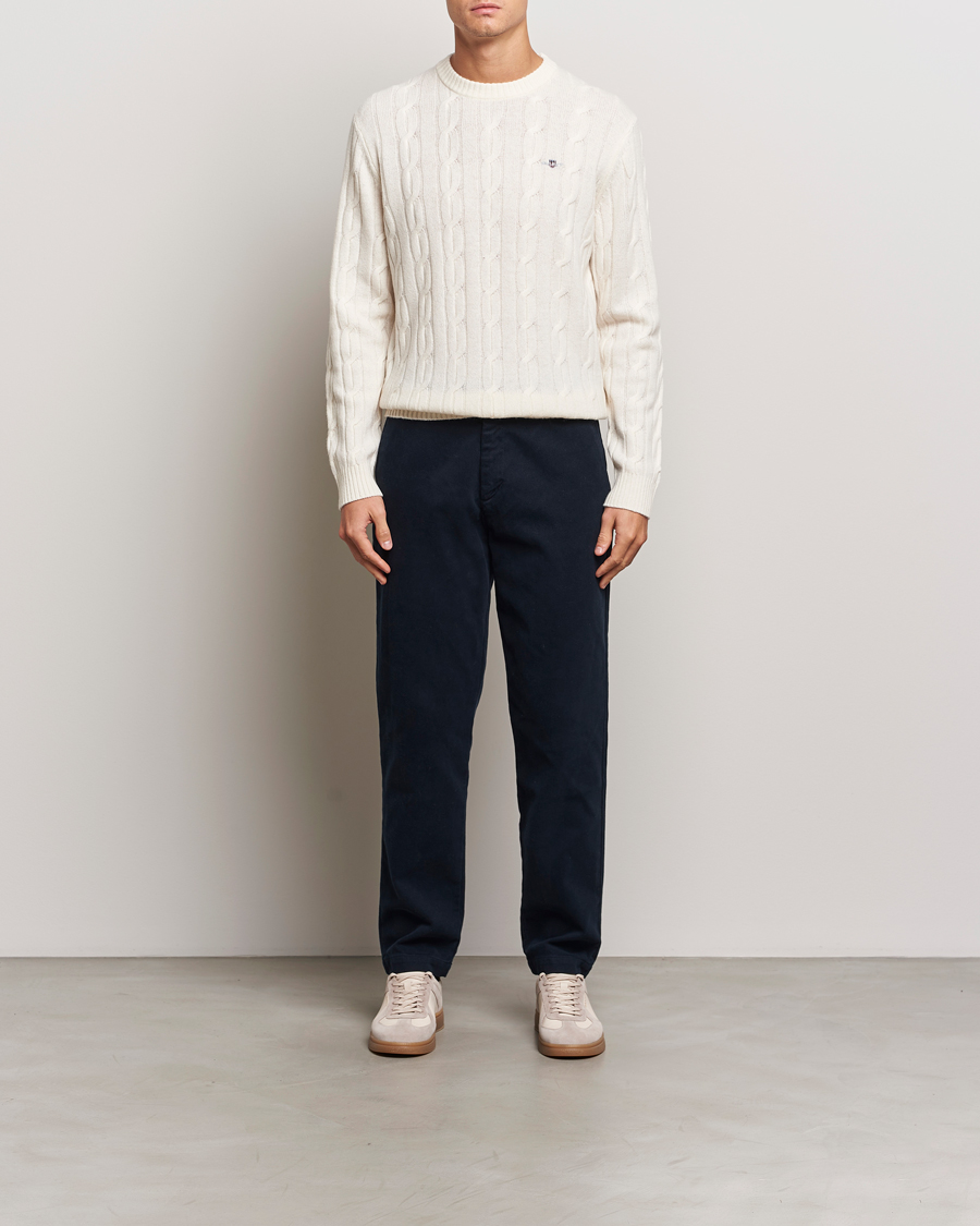 Hombres | Jerséis y prendas de punto | GANT | Lambswool Cable C-Neck Cream