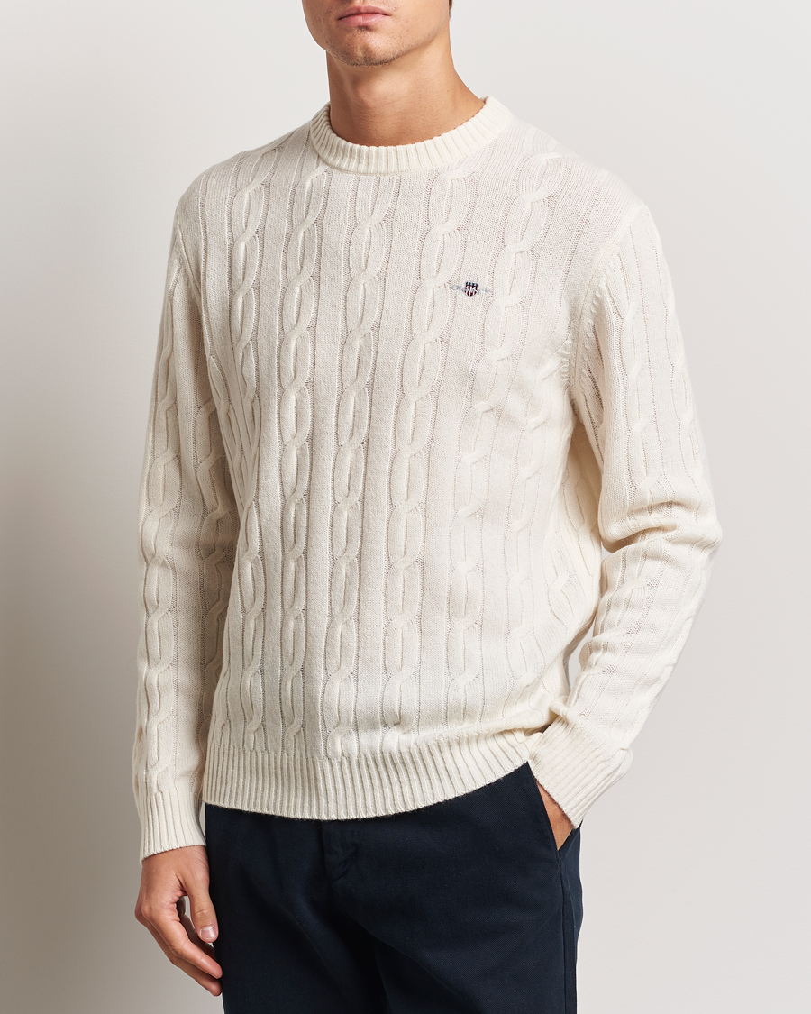 Hombres | Jerséis y prendas de punto | GANT | Lambswool Cable C-Neck Cream