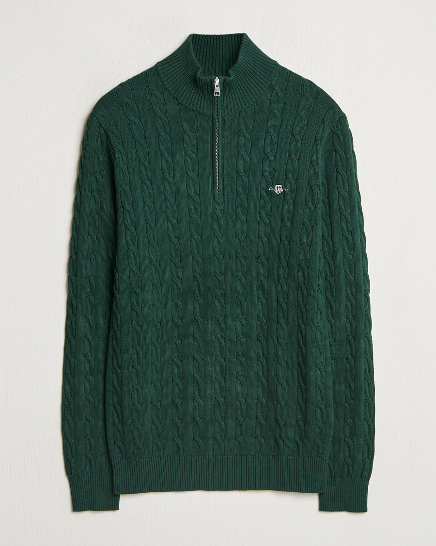 Hombres | Jerséis y prendas de punto | GANT | Cotton Cable Half Zip Tartan Green
