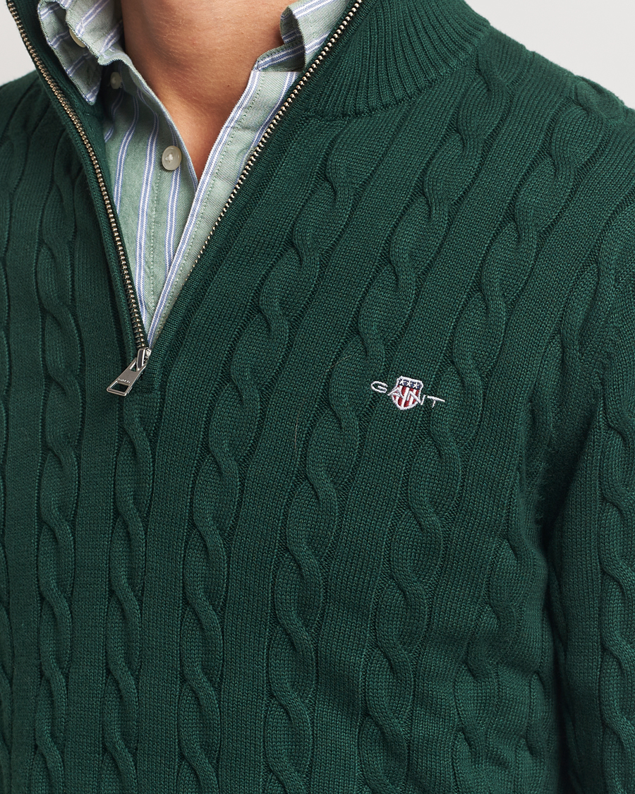 Hombres | Jerséis y prendas de punto | GANT | Cotton Cable Half Zip Tartan Green