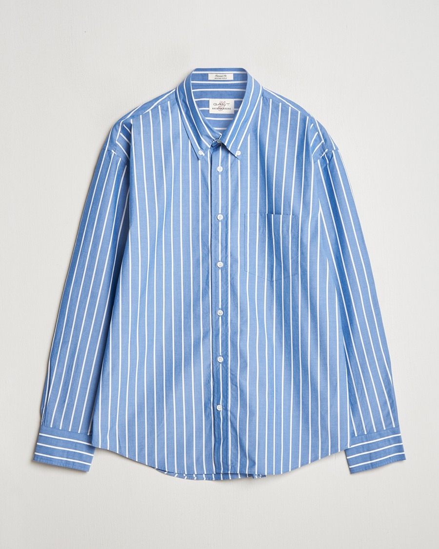 Hombres | Camisas | GANT | Rel Herigate Poplin Stripe Shirt Lapis Blue