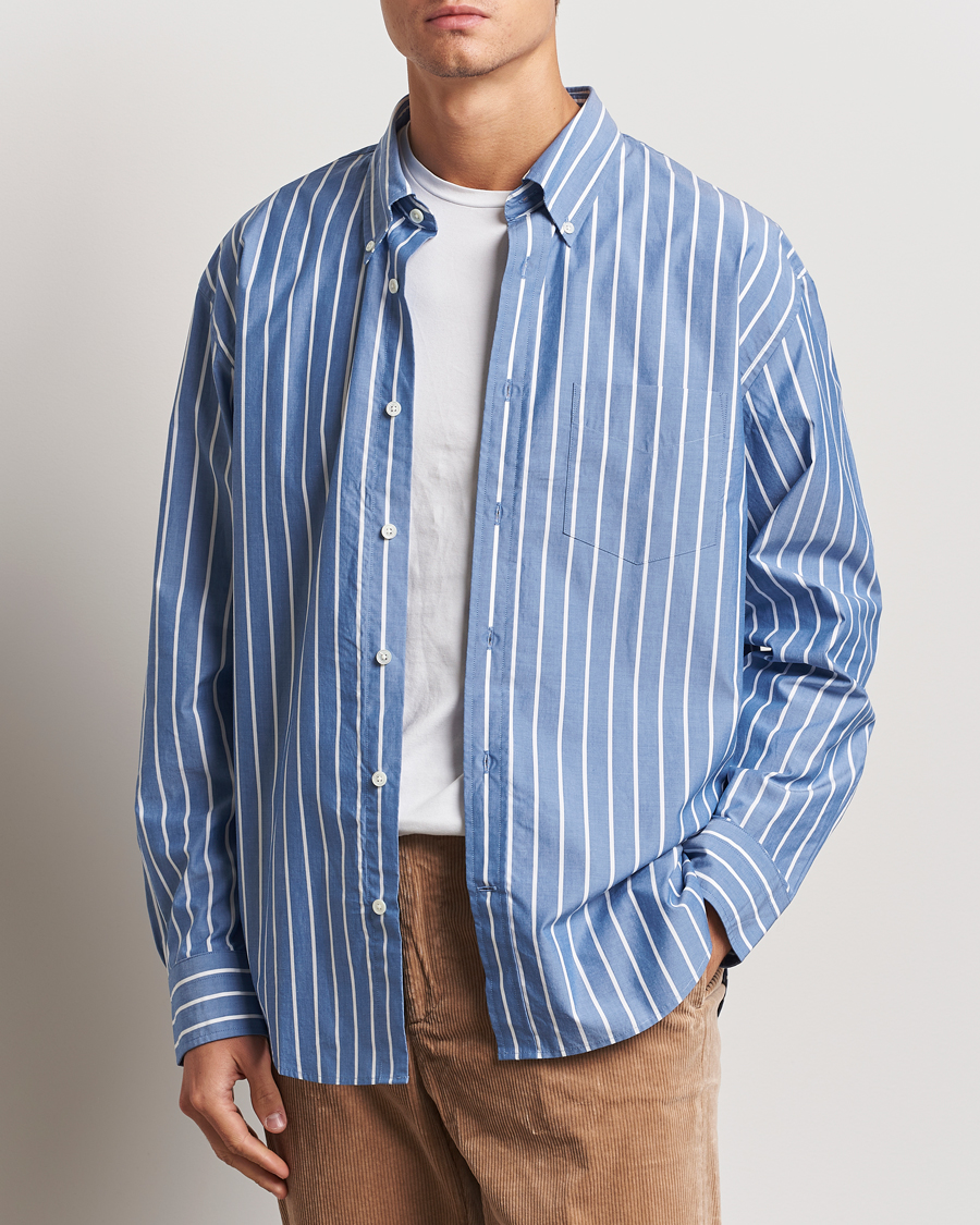Hombres | Camisas | GANT | Rel Herigate Poplin Stripe Shirt Lapis Blue