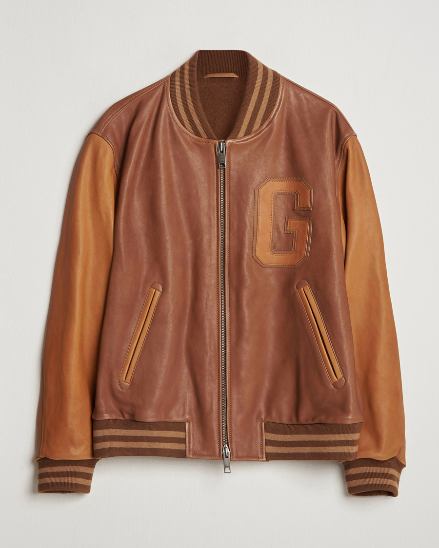 Hombres | Abrigos y chaquetas | GANT | Leather Varsity Jacket Brown Sugar