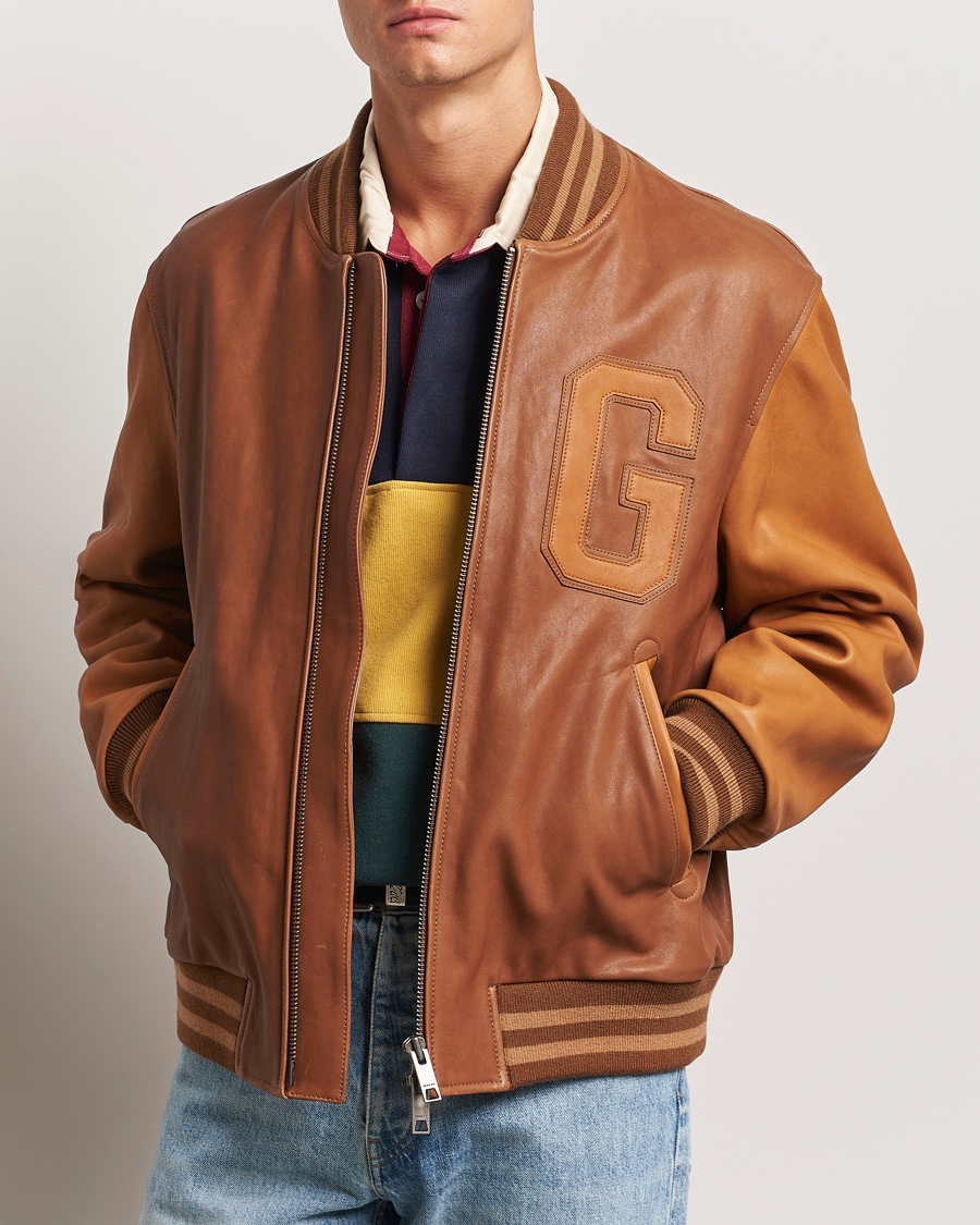 Hombres | Abrigos y chaquetas | GANT | Leather Varsity Jacket Brown Sugar