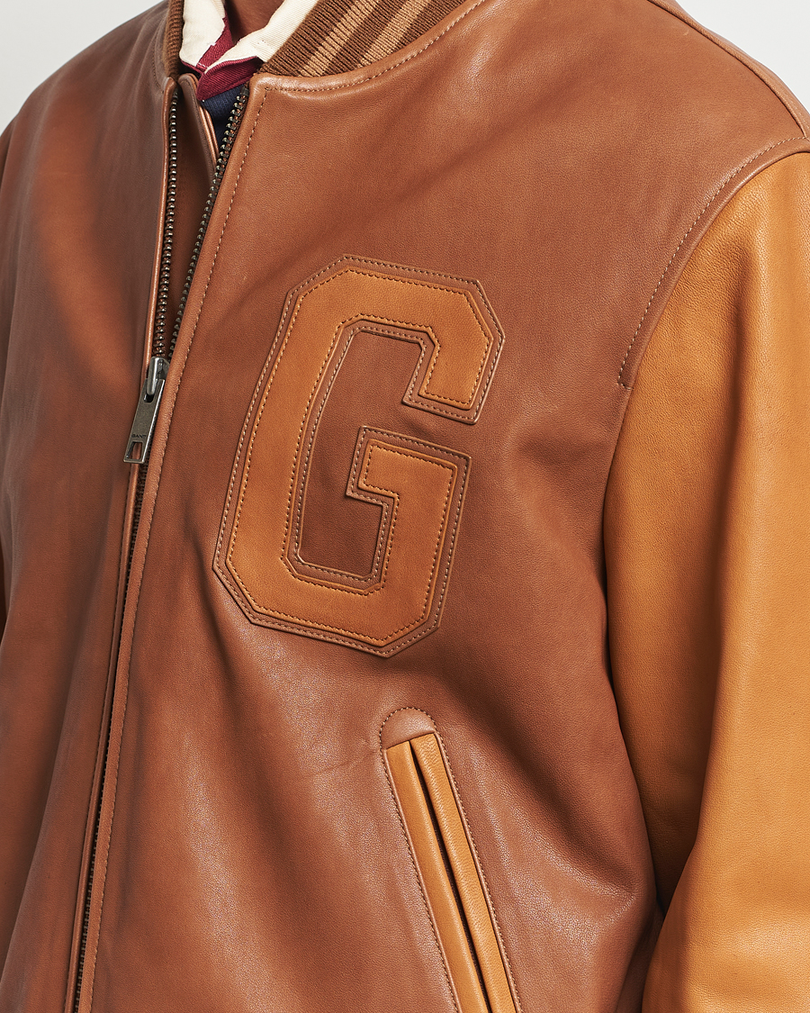 Hombres | Abrigos y chaquetas | Gant | Leather Varsity Jacket Brown Sugar