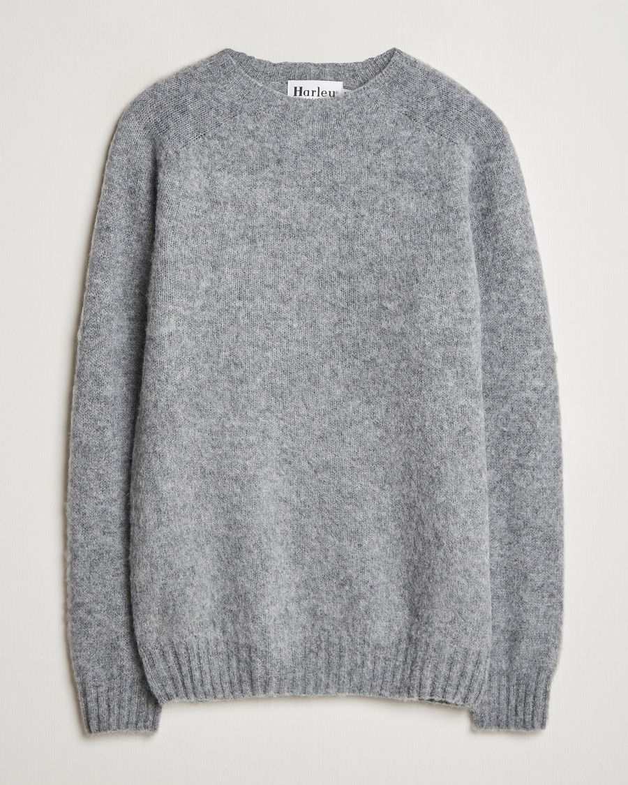Hombres | Jerséis y prendas de punto | Harley Of Scotland | Brushed Supersoft Lambswool Crewneck Medium Grey
