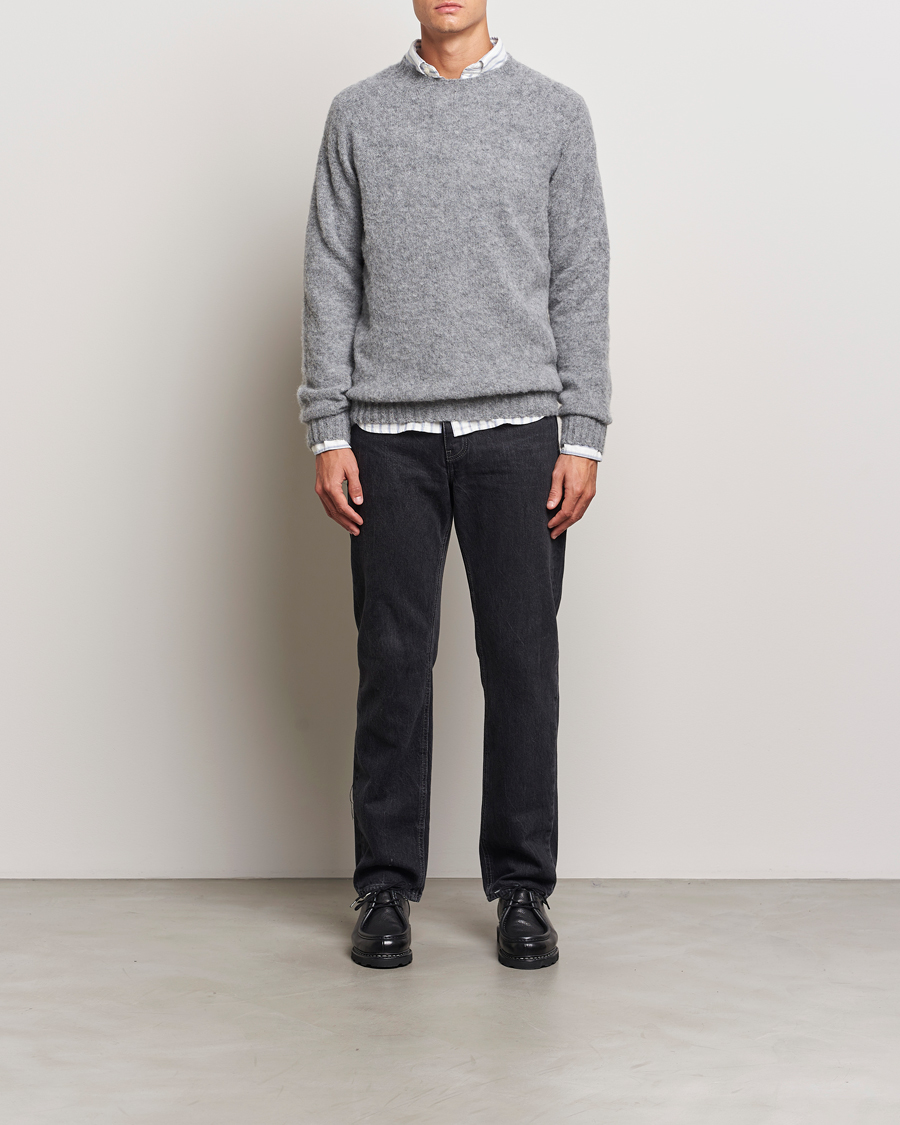 Hombres | Jerséis y prendas de punto | Harley Of Scotland | Brushed Supersoft Lambswool Crewneck Medium Grey