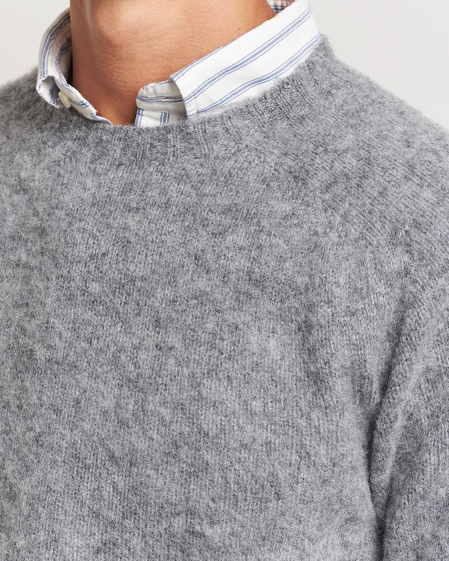 Hombres | Jerséis y prendas de punto | Harley Of Scotland | Brushed Supersoft Lambswool Crewneck Medium Grey