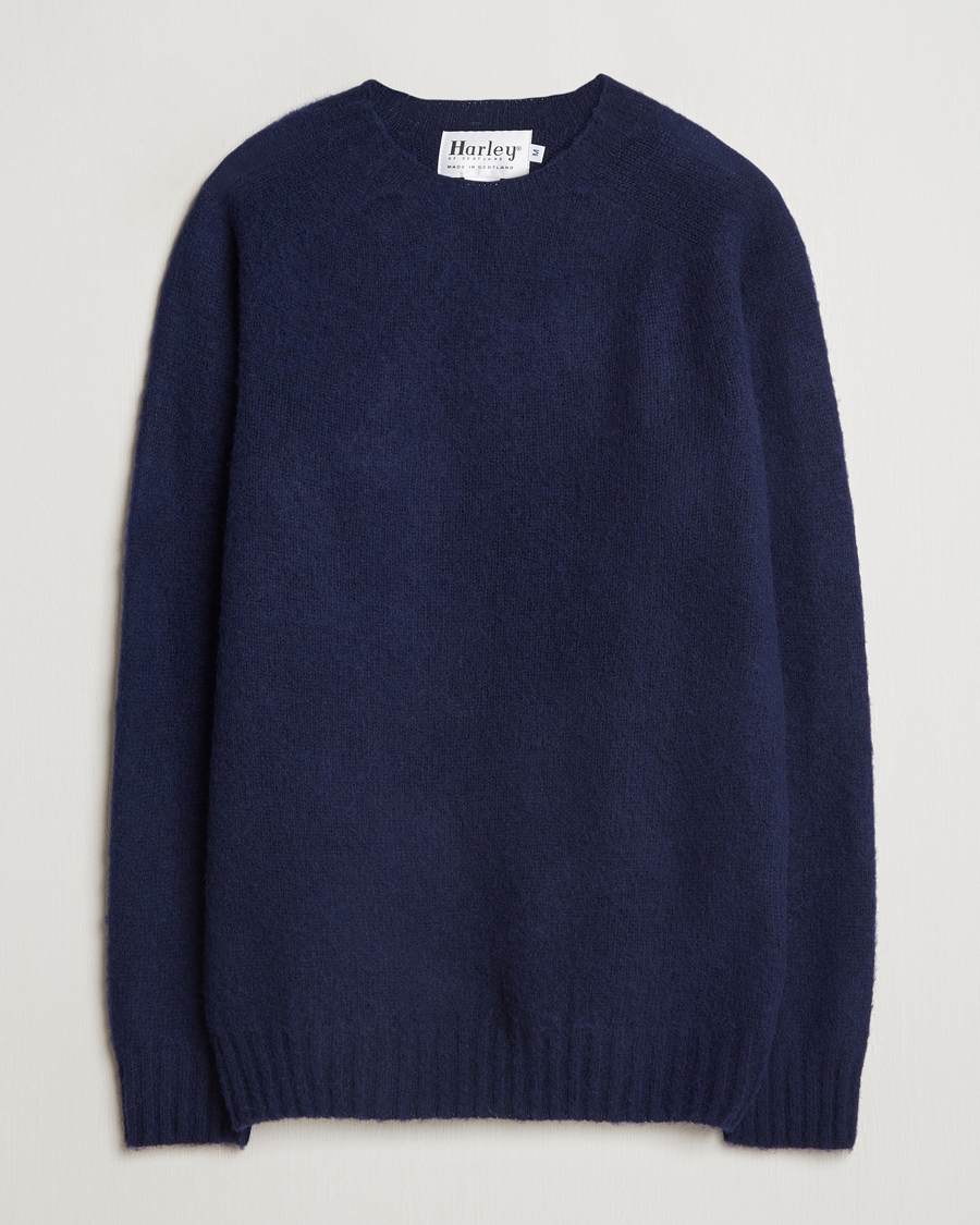 Hombres | Jerséis y prendas de punto | Harley Of Scotland | Brushed Supersoft Lambswool Crewneck Navy