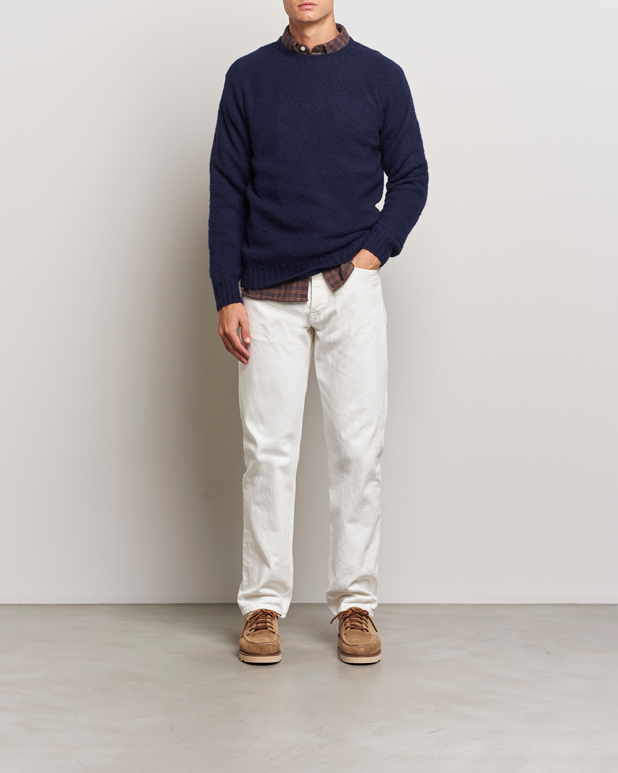 Hombres | Jerséis y prendas de punto | Harley Of Scotland | Brushed Supersoft Lambswool Crewneck Navy