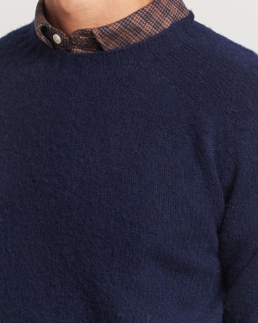 Hombres | Jerséis y prendas de punto | Harley Of Scotland | Brushed Supersoft Lambswool Crewneck Navy