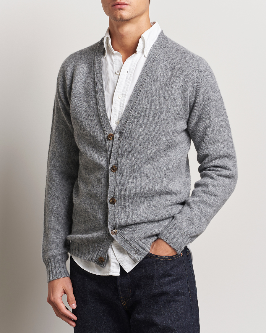 Hombres | Jerséis y prendas de punto | Harley Of Scotland | Supersoft Lambswool Cardigan Medium Grey