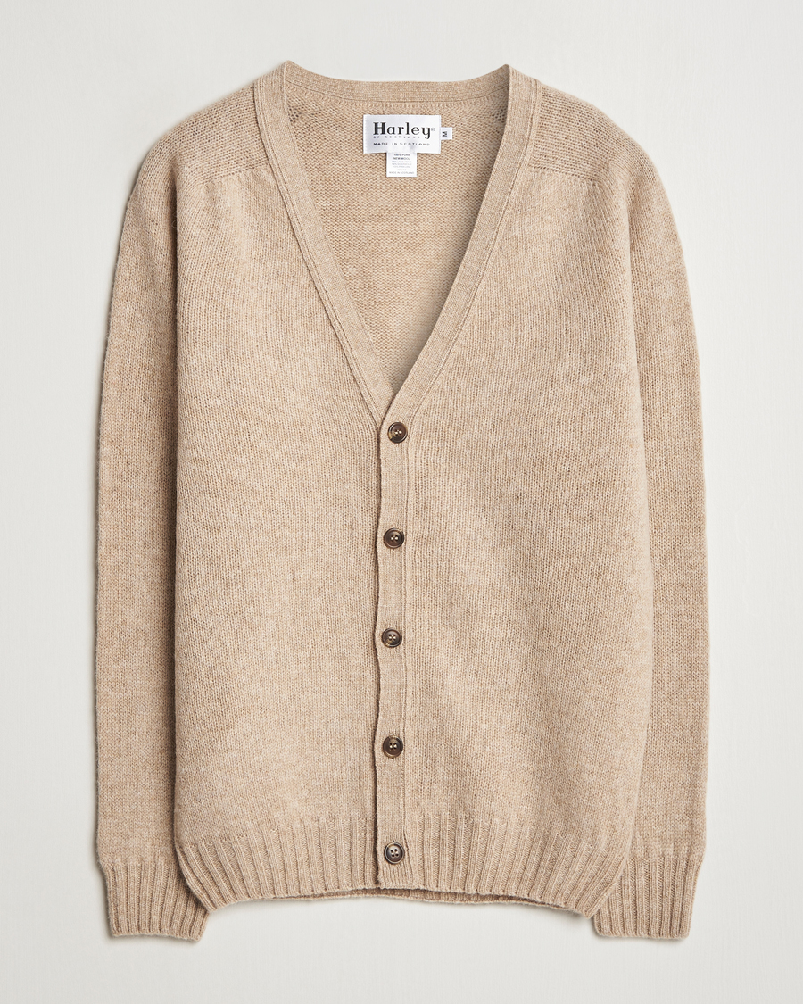 Hombres | Jerséis y prendas de punto | Harley Of Scotland | Supersoft Lambswool Cardigan Oatmilk