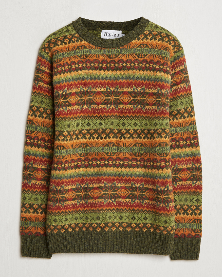 Hombres | Jerséis y prendas de punto | Harley Of Scotland | Supersoft Lambswool Fairisle Crewneck Green