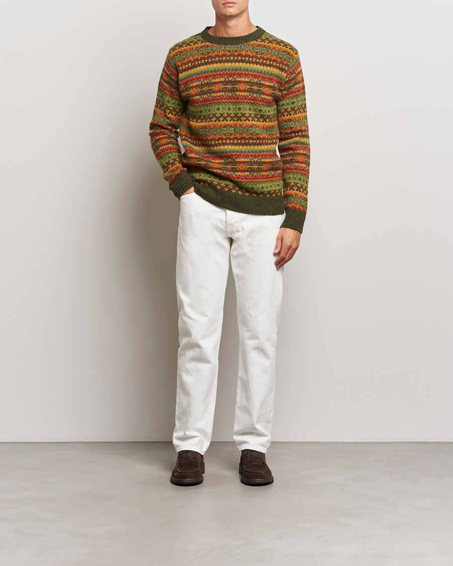 Hombres | Jerséis y prendas de punto | Harley Of Scotland | Supersoft Lambswool Fairisle Crewneck Green