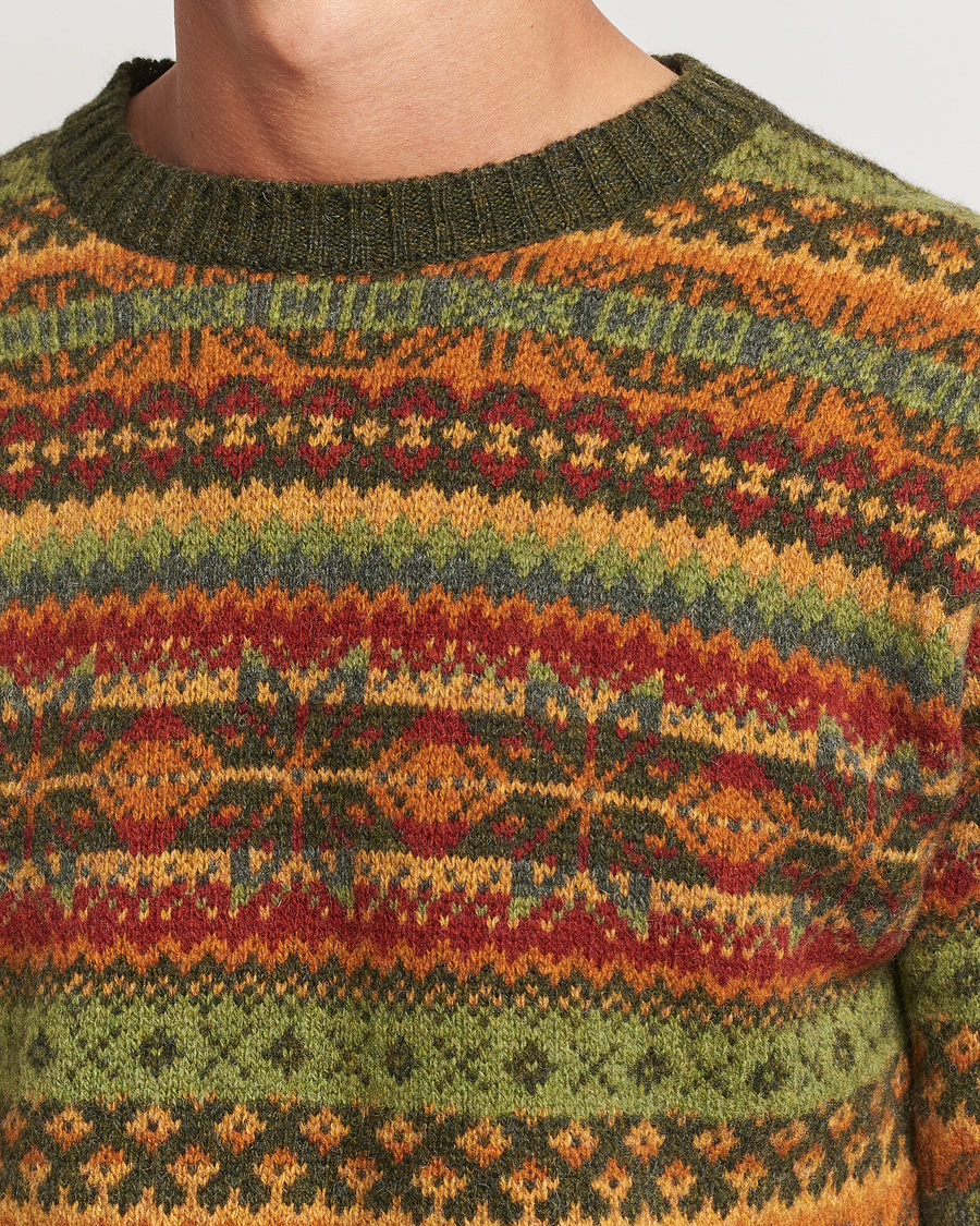 Hombres | Jerséis y prendas de punto | Harley Of Scotland | Supersoft Lambswool Fairisle Crewneck Green
