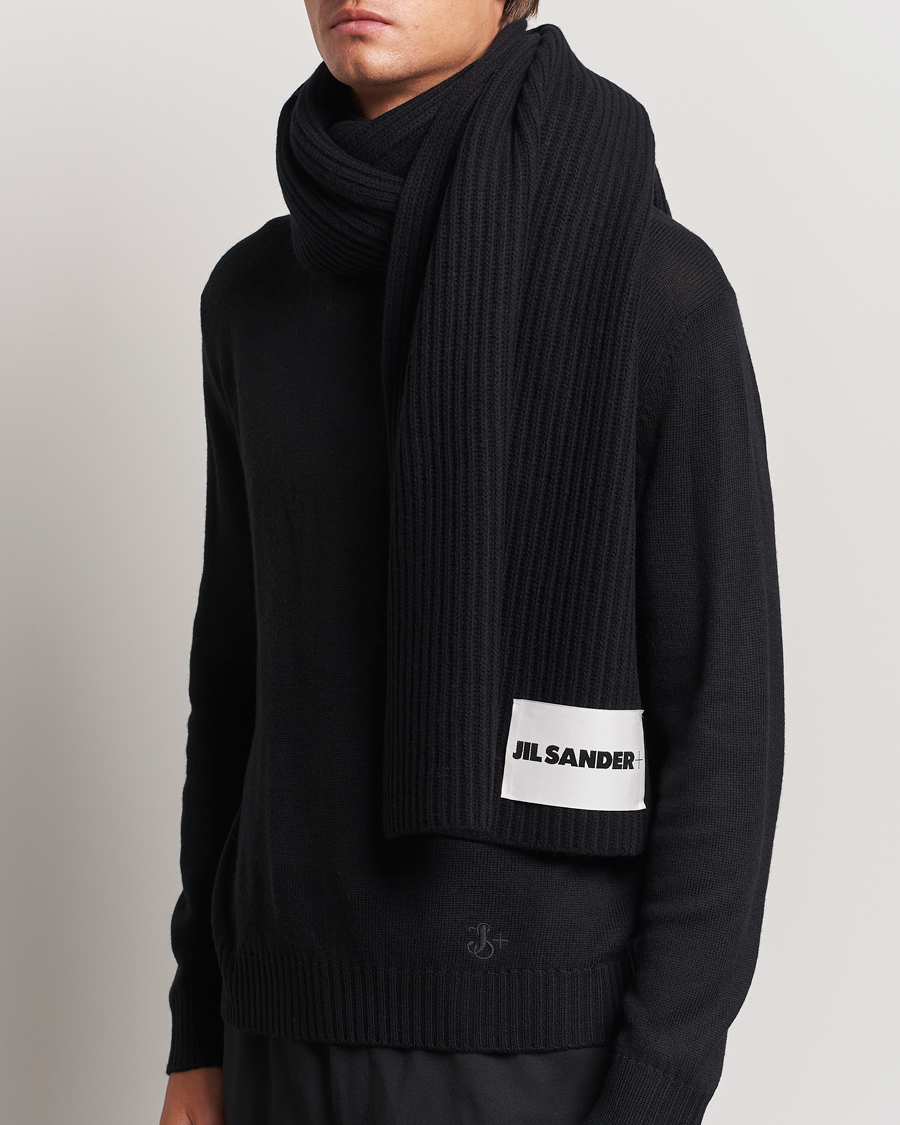 Hombres | Jil Sander Merino Wool Rib Scarf Black | Jil Sander | Merino Wool Rib Scarf Black