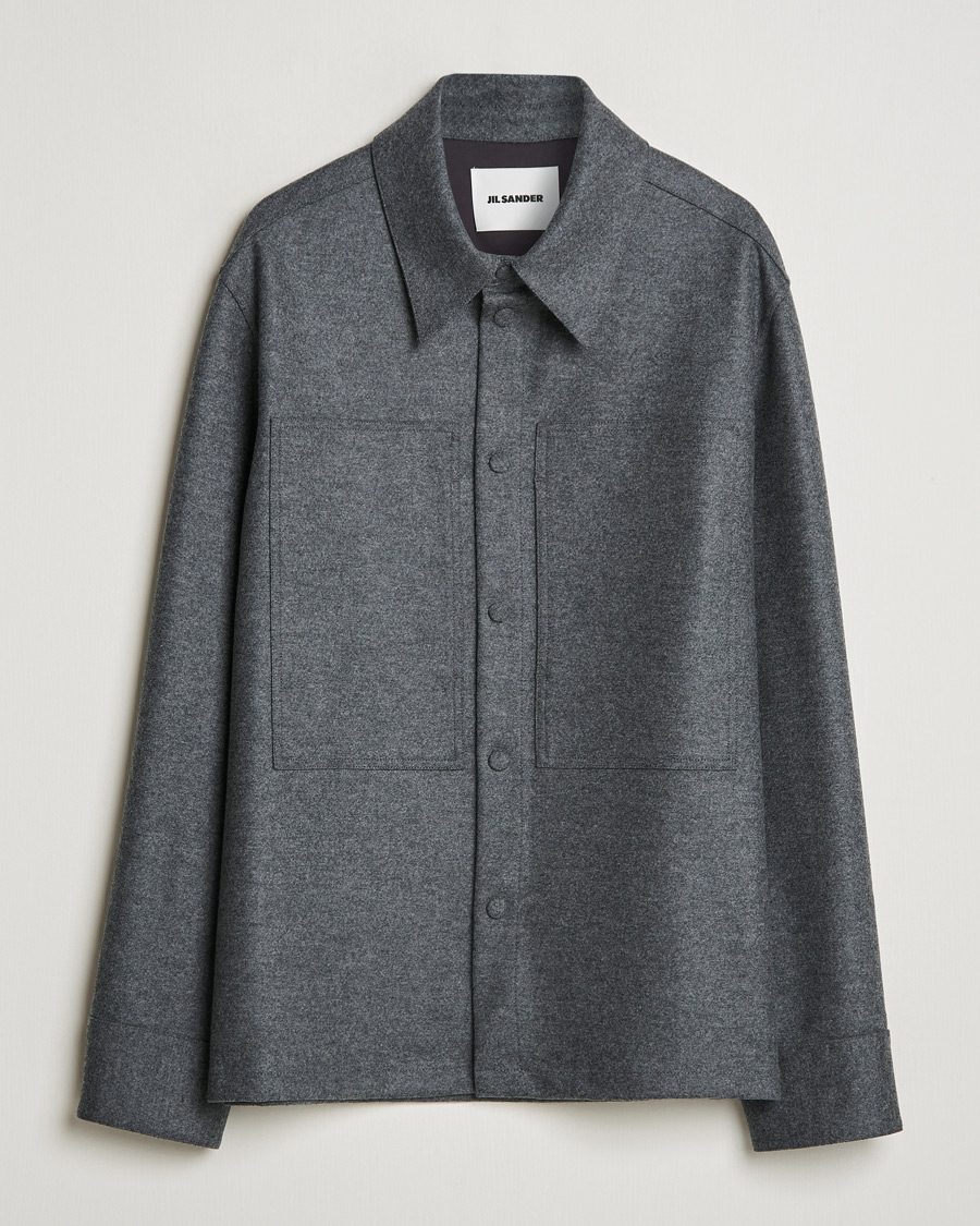 Hombres | Camisas | Jil Sander | Wool Flannel Overshirt Grey Melange