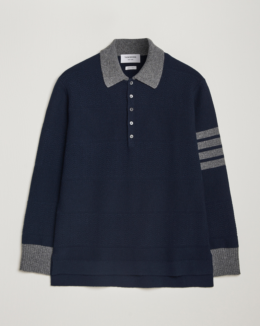 Hombres | Jerséis y prendas de punto | Thom Browne | Textured Wool Rugby Navy