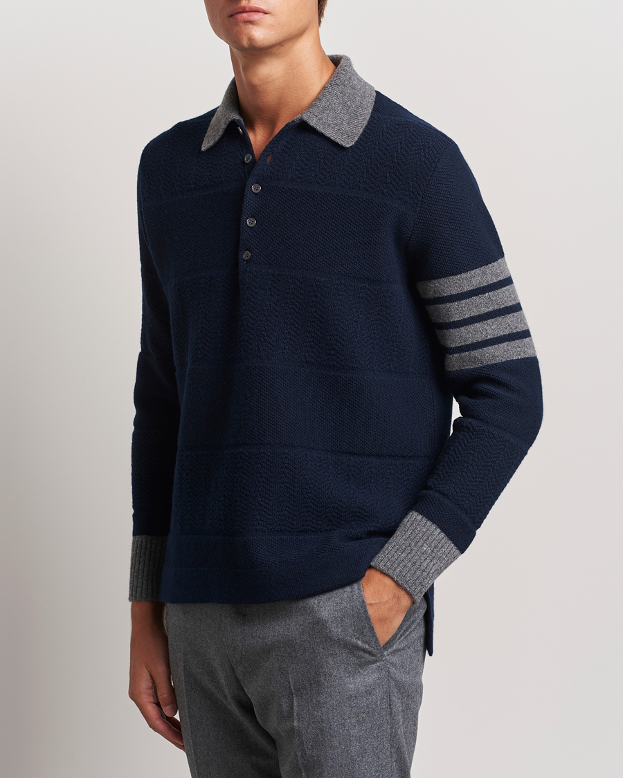 Hombres | Jerséis y prendas de punto | Thom Browne | Textured Wool Rugby Navy