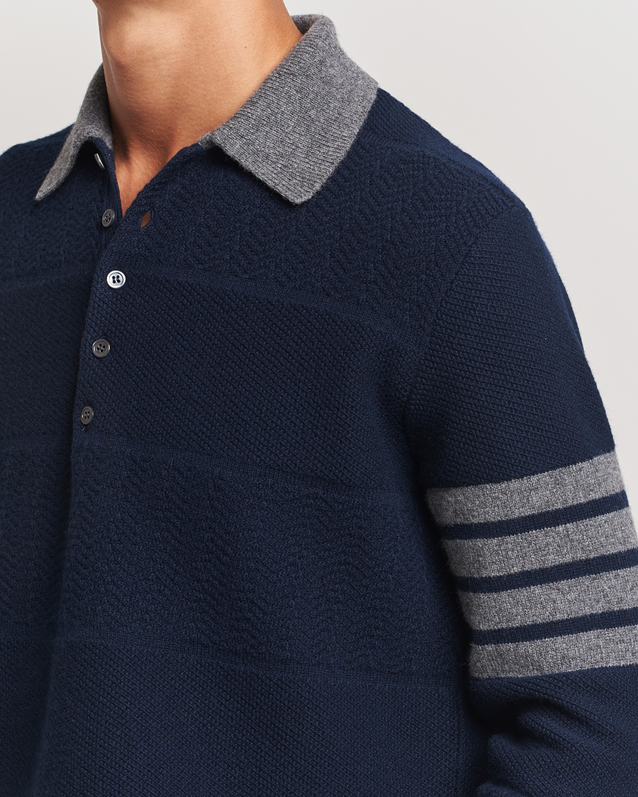 Hombres | Jerséis y prendas de punto | Thom Browne | Textured Wool Rugby Navy