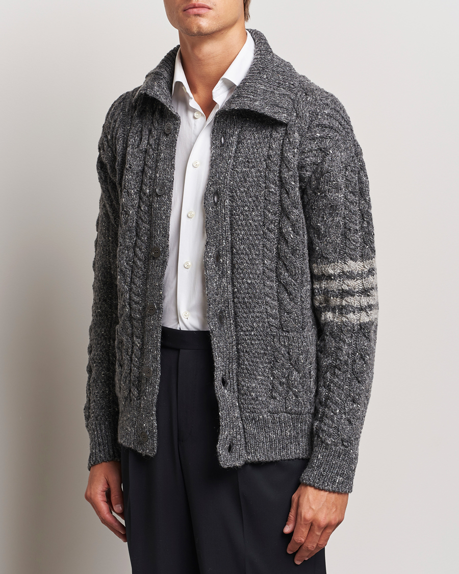 Hombres | Jerséis y prendas de punto | Thom Browne | Donegal Cable Cardigan Medium Grey