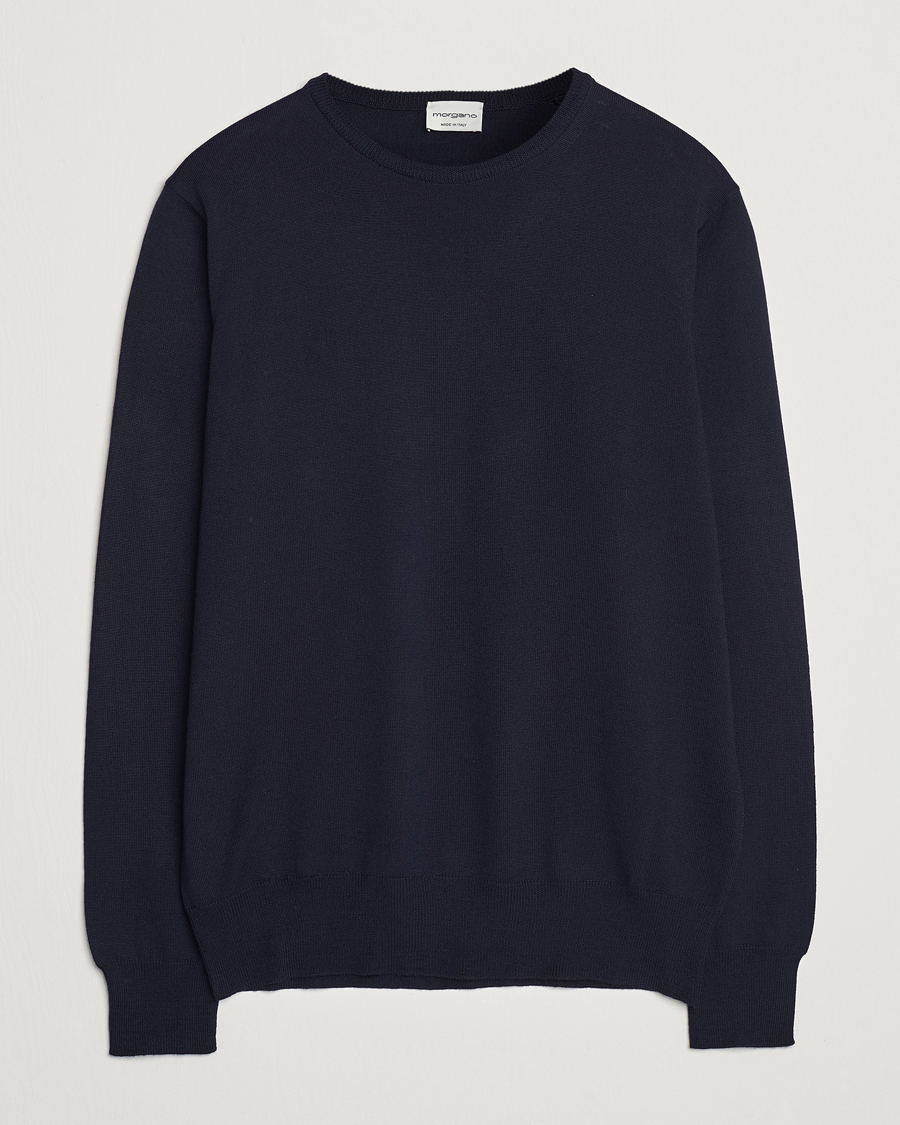 Hombres | Jerséis y prendas de punto | Morgano | Extra Fine Merino Wool Crewneck Navy