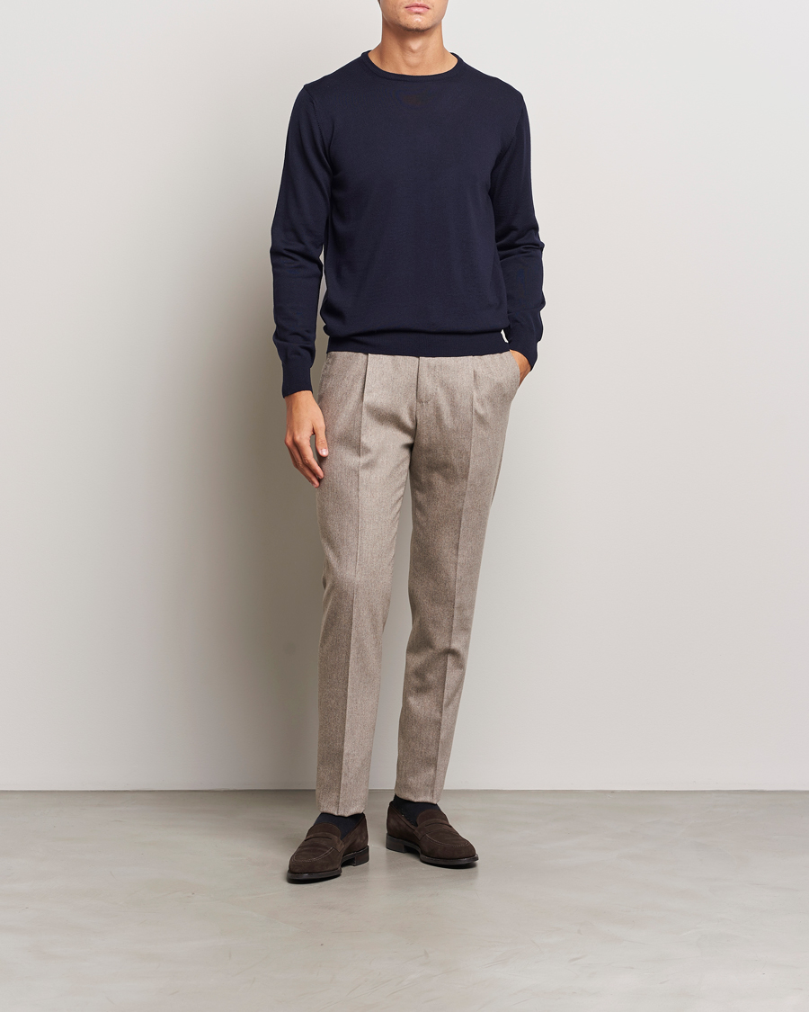 Hombres | Jerséis y prendas de punto | Morgano | Extra Fine Merino Wool Crewneck Navy