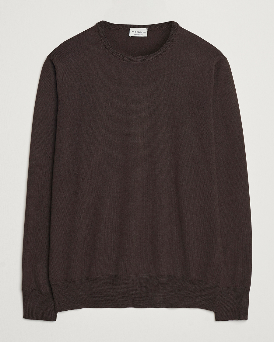 Hombres | Jerséis y prendas de punto | Morgano | Extra Fine Merino Wool Crewneck Dark Brown