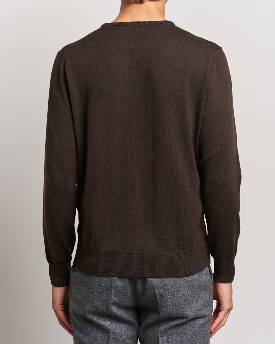 Hombres | Jerséis y prendas de punto | Morgano | Extra Fine Merino Wool Crewneck Dark Brown
