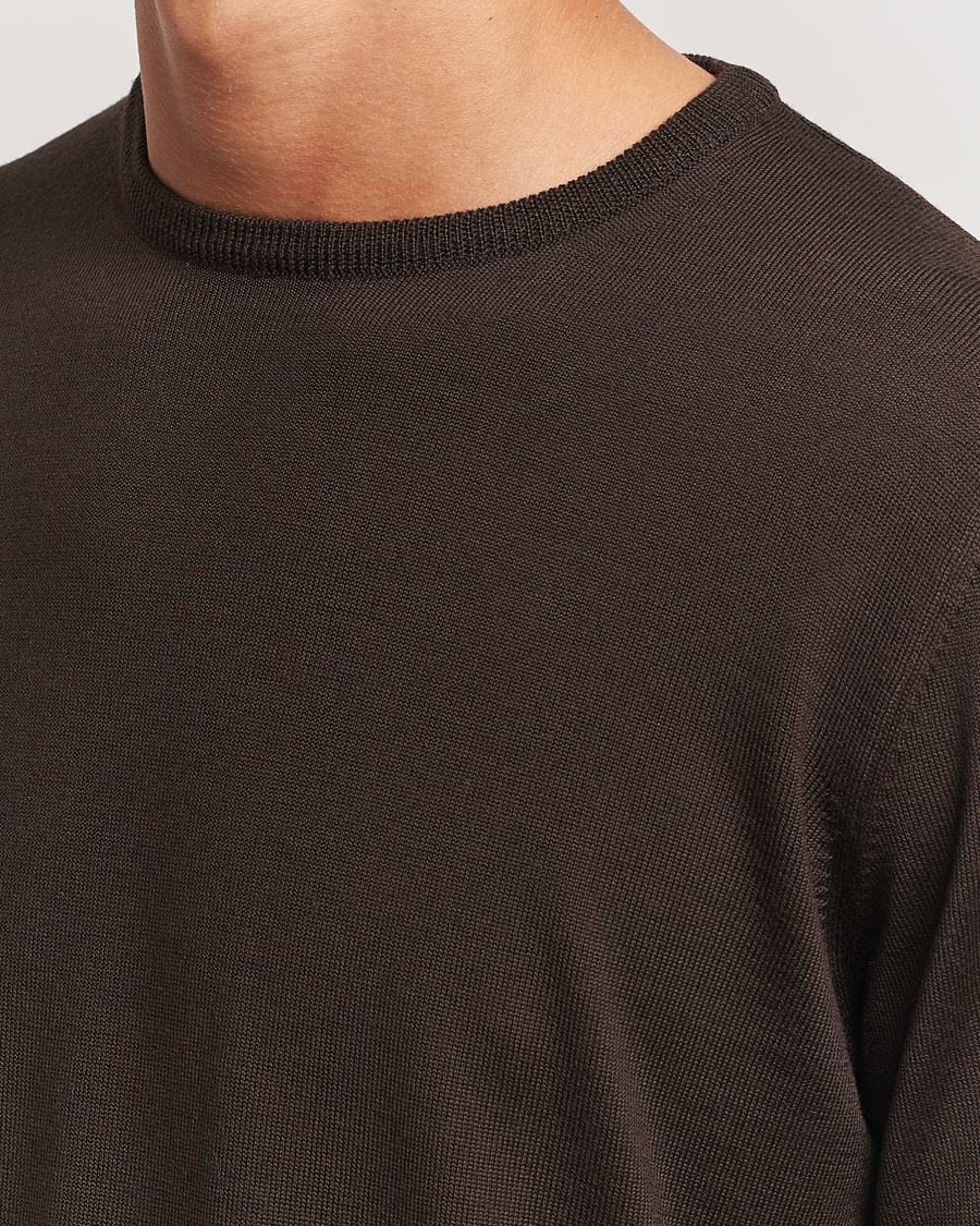 Hombres | Jerséis y prendas de punto | Morgano | Extra Fine Merino Wool Crewneck Dark Brown