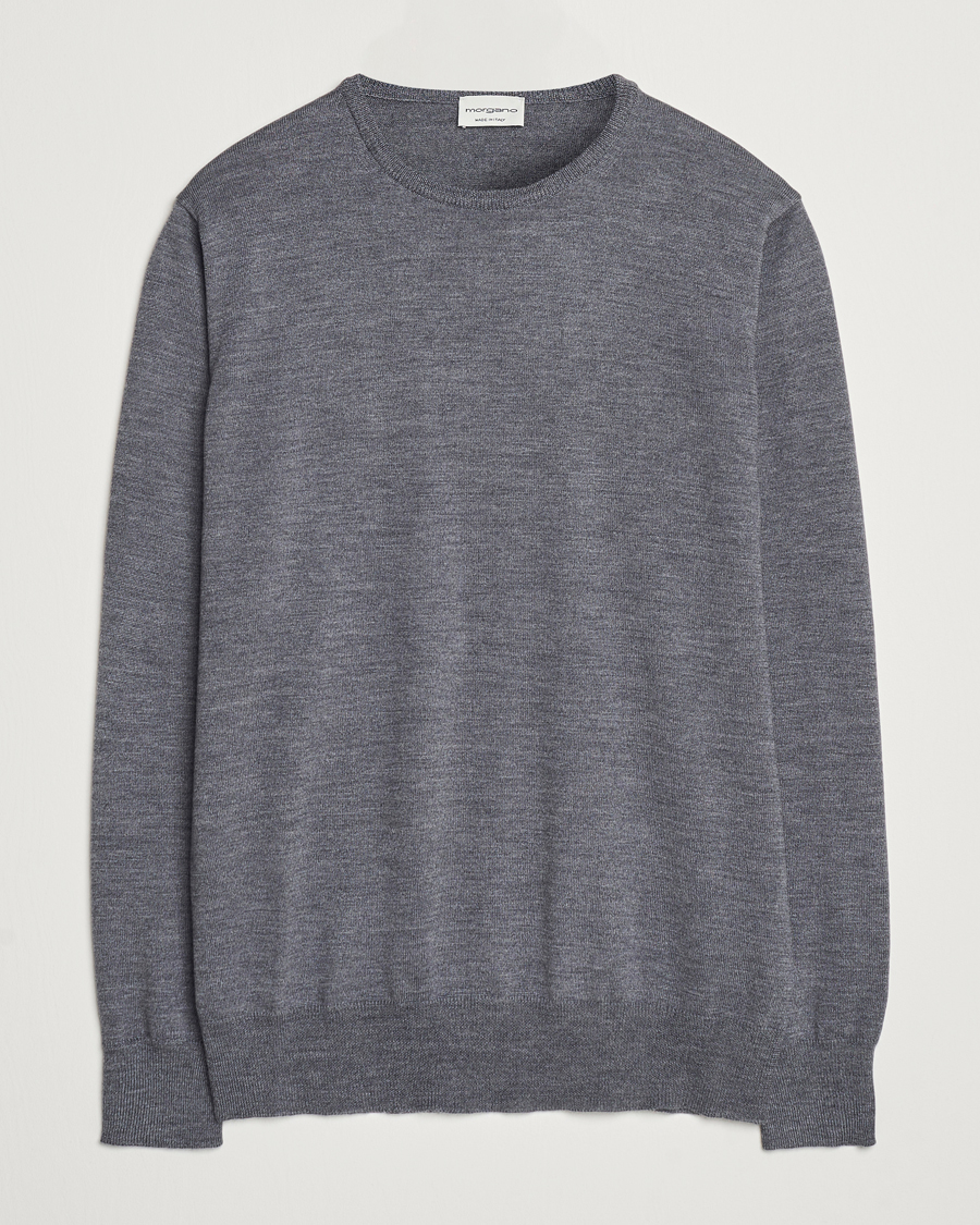 Hombres | Jerséis y prendas de punto | Morgano | Extra Fine Merino Wool Crewneck Mid Grey
