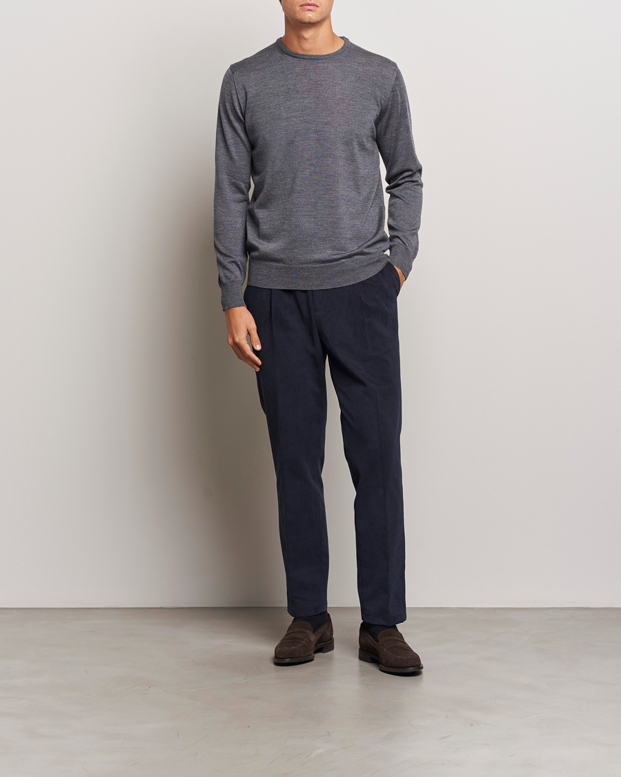 Hombres | Jerséis y prendas de punto | Morgano | Extra Fine Merino Wool Crewneck Mid Grey