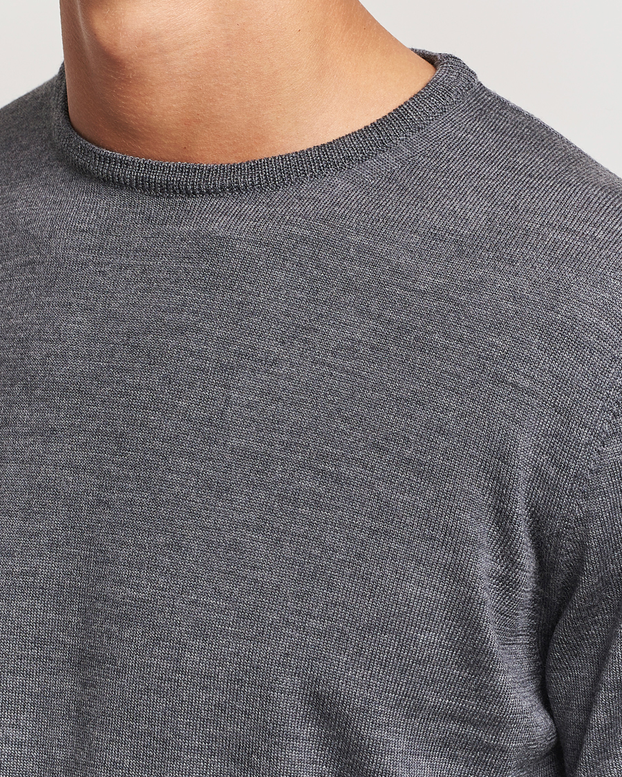 Hombres | Jerséis y prendas de punto | Morgano | Extra Fine Merino Wool Crewneck Mid Grey