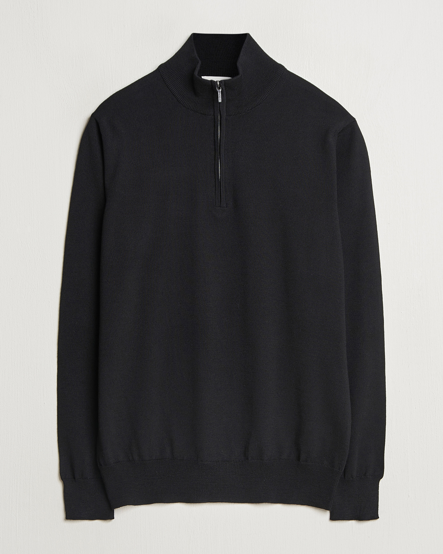 Hombres | Jerséis y prendas de punto | Morgano | Extra Fine Merino Wool Half-Zip Black