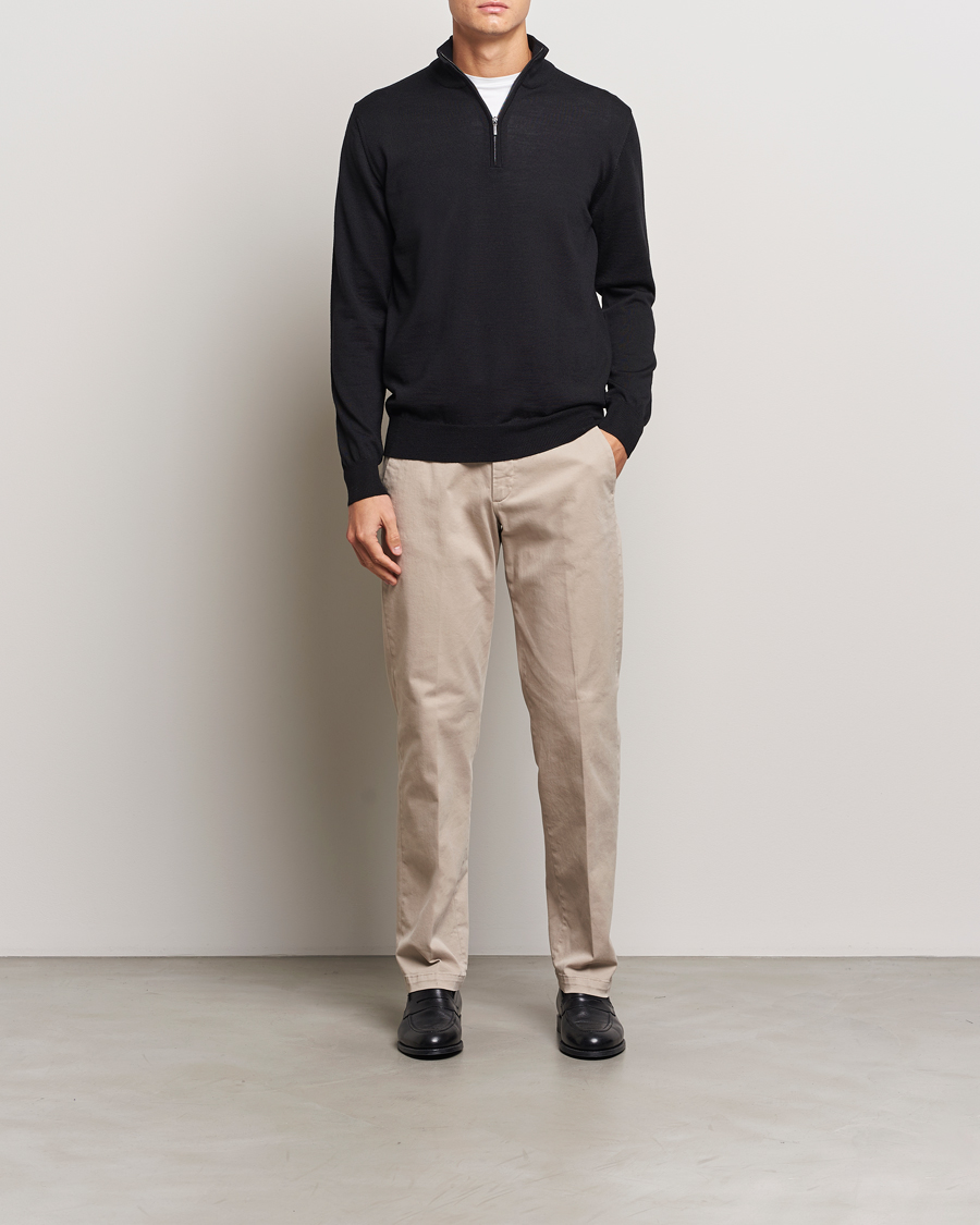 Hombres | Jerséis y prendas de punto | Morgano | Extra Fine Merino Wool Half-Zip Black
