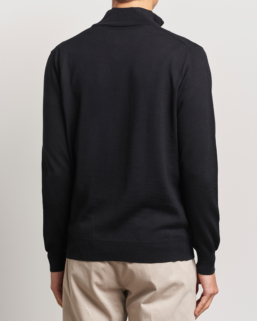 Hombres | Jerséis y prendas de punto | Morgano | Extra Fine Merino Wool Half-Zip Black